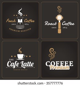 Set of coffee shop badges and labels on dark background