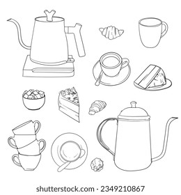 Set of coffee shop clip art in hand drawn design for international coffee day template