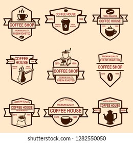 Set of coffee shop emblems. Design elements for logo, label, sign, badge. Vector illustration