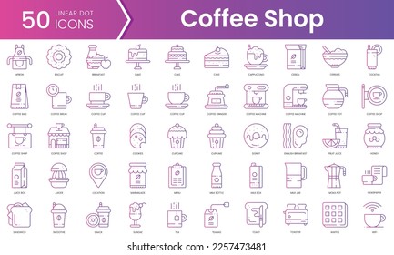 Set of coffee shop icons. Gradient style icon bundle. Vector Illustration
