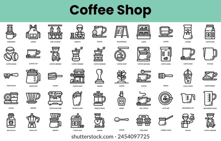 Set of coffee shop icons. Linear style icon bundle. Vector Illustration