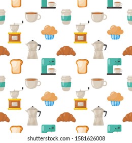 set of coffee shop icons pattern seamless isolated on white background for cafe or restaurant. illustration. vector.