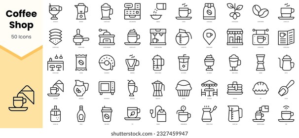 Set de café Icons. Paquete de iconos de estilo de arte de línea simple. Ilustración del vector