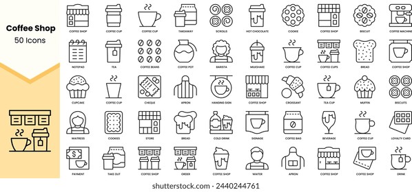 Set of coffee shop icons. Simple line art style icons pack. Vector illustration