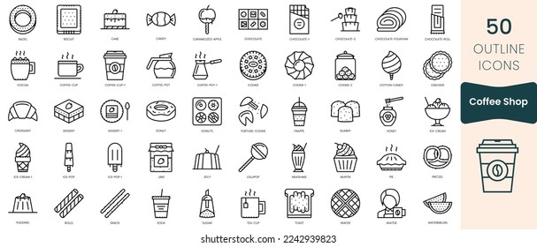 Set of coffee shop icons. Thin outline icons pack. Vector illustration