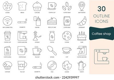 Set of coffee shop icons. Thin outline icons pack. Vector illustration