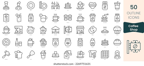 Set of coffee shop icons. Thin linear style icons Pack. Vector Illustration