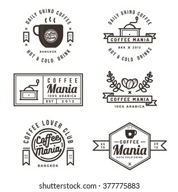 Set Of Coffee Shop Labels, Banner, Ribbon, Logo And Badges. Flat Design Vector Illustration.