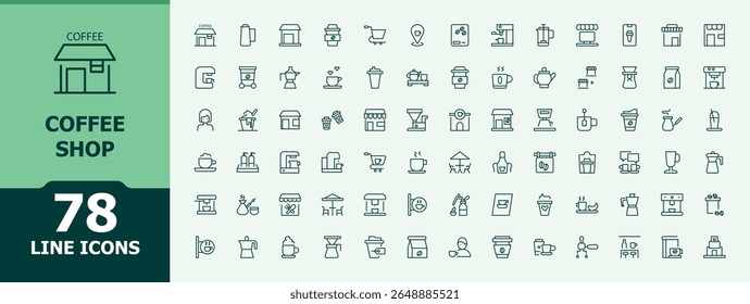 Set of Coffee Shop line icon. Includes thin line symbols shop, cup, coffee and more. Minimal icons set. Cafe icon set. Pictogram and infographic.