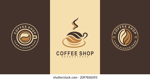 Colección de diseño del logotipo de la cafetería con forma de emblema moderno