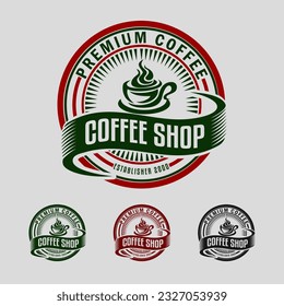 set of coffee shop logo, emblem, badge, sticker vintage retro style isolated on white background suitable for business, cafe, coffee shop, restaurant attractive contrast color