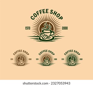 set of coffee shop logo, emblem, badge, sticker vintage retro style isolated on white background suitable for business, cafe, coffee shop, restaurant attractive contrast color