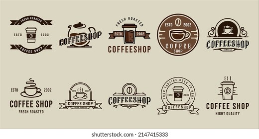 set of coffee shop logo line art vector vintage illustration template icon graphic design. bundle collection of various drink or beverage sign or symbol for cafe or business restaurant with badge