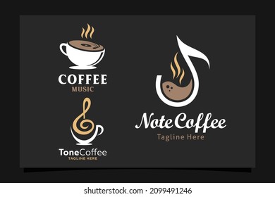 Set of coffee shop logo with music, note, and tone concept