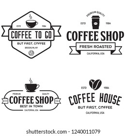 Set of Coffee shop logotype templates. Coffee related emblems labels badges signs. Coffee to go. Vector vintage illustration.