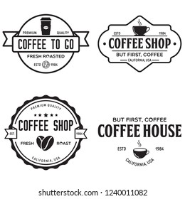 Set of Coffee shop logotype templates. Coffee related emblems labels badges signs. Coffee to go. Vector vintage illustration.