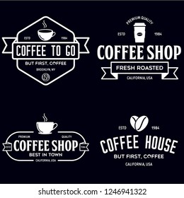 Set of Coffee shop logotype templates. Coffee related emblems labels badges signs. Coffee to go. Vector vintage illustration.