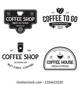 Set of Coffee shop logotype templates. Coffee related emblems labels badges signs. Coffee to go. Vector vintage illustration.