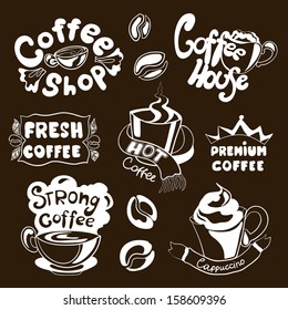 Set of coffee shop sketches with Calligraphic. Vector illustration.