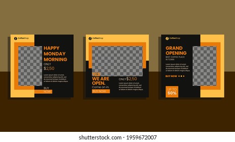 Set Of Coffee Shop Social Media Post, Grand Opening Shop , Social Media Post,  Poster Vector Template