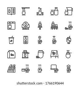 Set of coffee shop store outline style icon - vector