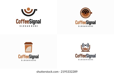Conjunto de diseños de logotipo de señal de café concepto vector, símbolo de logotipo de señal de café y wifi