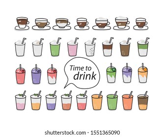 Set of coffee and soft drinks
