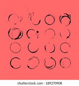 Set of coffee Stain, Isolated On Red Background, Vector Illustration