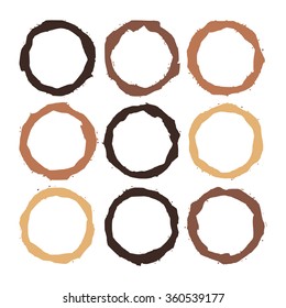 Set of Coffee stains on white. Coffee cup prints. Vector illustration.