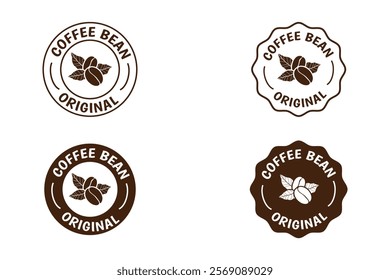 Set of coffee stamp logo,coffee bean logo, coffee bean logo design, business stamp with logo, Retro badge coffee bean and leaf branch with mountain natural icon line stamp logo