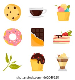 Set of coffee and sweets color flat icons for web and mobile design