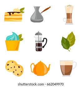 Set of coffee and sweets color flat icons for web and mobile design