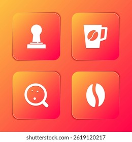 Set Coffee tamper, cup,  and beans icon. Vector