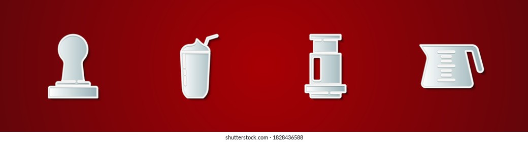 Set Coffee tamper, Milkshake, Aeropress coffee and pot icon. Vector.