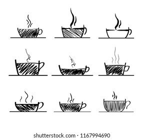Set of Coffee and Tea Cup Sketchy Icon Illustrations