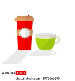 Set of coffee and tea cup vector icon set on white background 