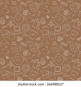  Set of coffee and tea doodle items