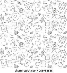  Set of coffee and tea doodle items