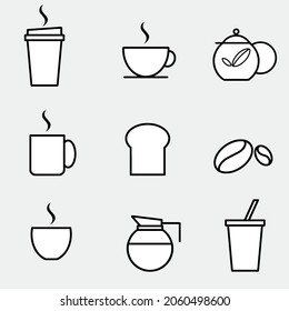 set of coffee and tea icon line vector illustration