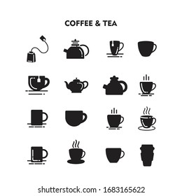 Set Of Coffee and Tea Icon, Coffee and Tea sign/symbol Silhouette vector