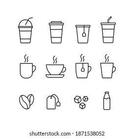 Set of Coffee and Tea linear icons. 