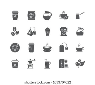 Conjunto de iconos de esquema de café y té aislados en fondo blanco.