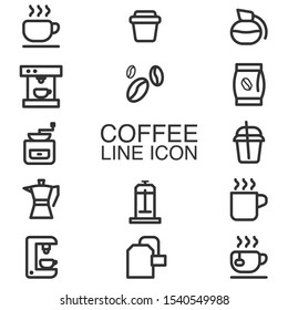 Set of coffee and Tea outline thin line icon vector