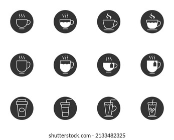 Set of Coffee and Tea Related Icons. Coffee cup. Hot tea. Flat vector illustration.