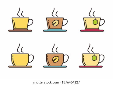Set of coffee and tea vector illustration. Coffee and tea icon with outline design