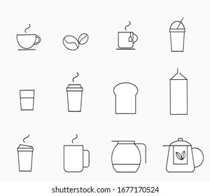 Set of coffee and tea vector line icon