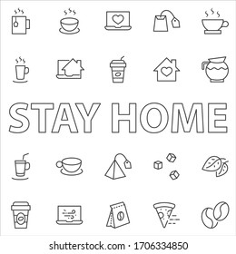 Set of Coffee and Tea Vector Line Icons. Contains such Icons as Cup of Tea,  Teabags, Coffee beans and Green Tea Leaves, a pitcher of Water, Sugar Cubes and more. Editable Stroke. 32x32 Pixels