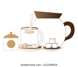 set coffee teapot with cup isolated icon