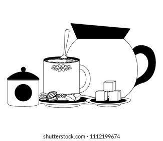 set coffee teapot with cup isolated icon