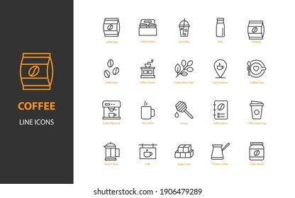set of coffee thin line icon, drinks, cafe